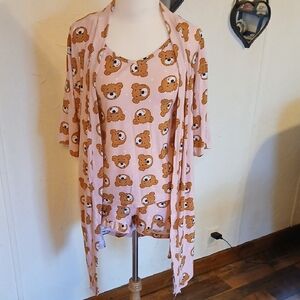 Adorable Bear Print Pink Pajama Set